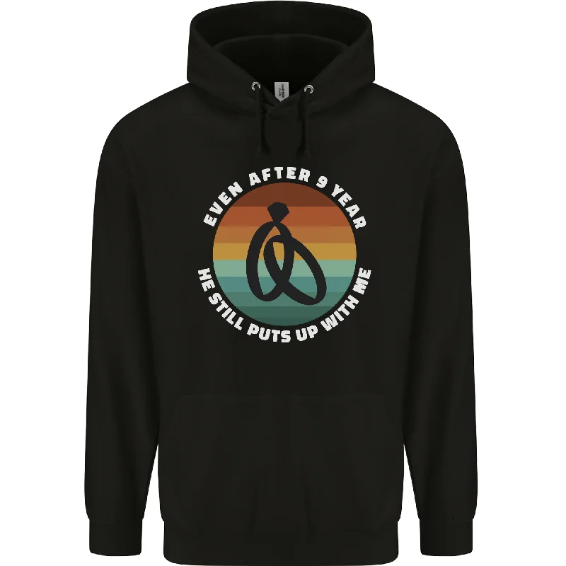 9 Year Wedding Anniversary 9th Marriage Mens 80% Cotton Hoodie