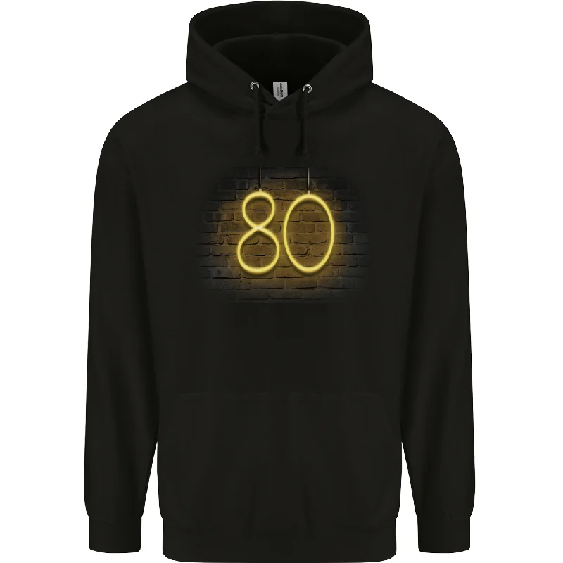 80th Birthday Neon Lights 80 Year Old Mens 80% Cotton Hoodie