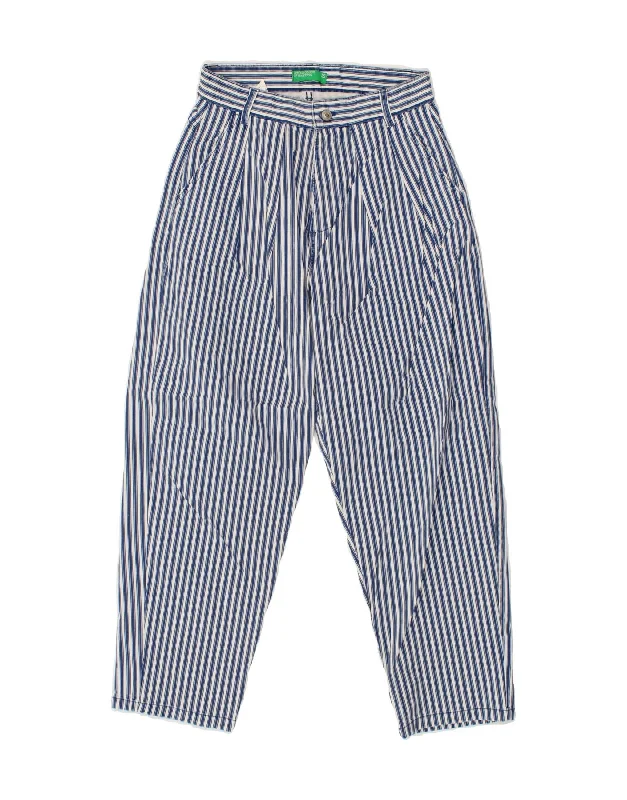 BENETTON Womens Tapered Chino Trousers W25 L25  Blue Striped Cotton
