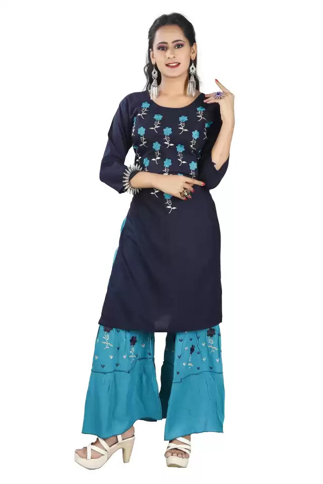 ilyana Women Kurta and Sharara Set (Blue)