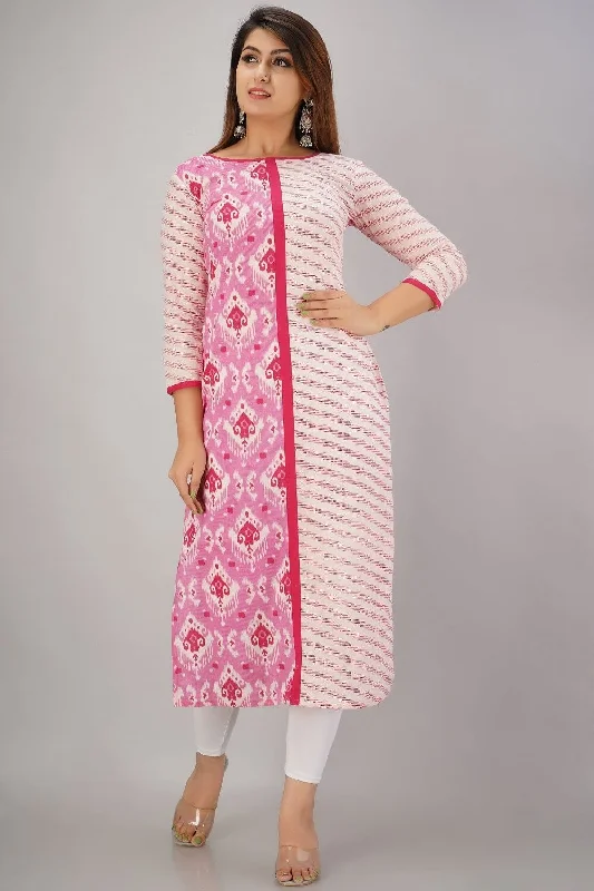 SVARCHI Women's Cotton Cambric Geometric Printed Straight Kurta (Pink) Pajama sets with pockets SVARCHI Women's Cotton Cambric Geometric Printed Straight Kurta (Pink) Pajama sets with pockets