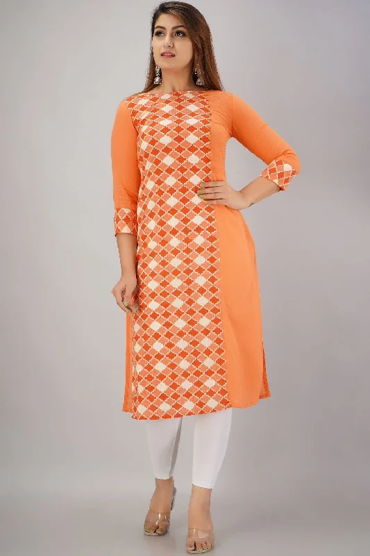 SVARCHI Women's Cotton Slub Geometric Printed Straight Kurta (Peach) Personalized pajama sets SVARCHI Women's Cotton Slub Geometric Printed Straight Kurta (Peach) Personalized pajama sets
