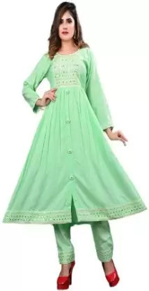 Women Kurta and Pant Set (Green)