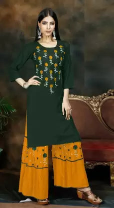 Women Kurta and Sharara Set (Green)