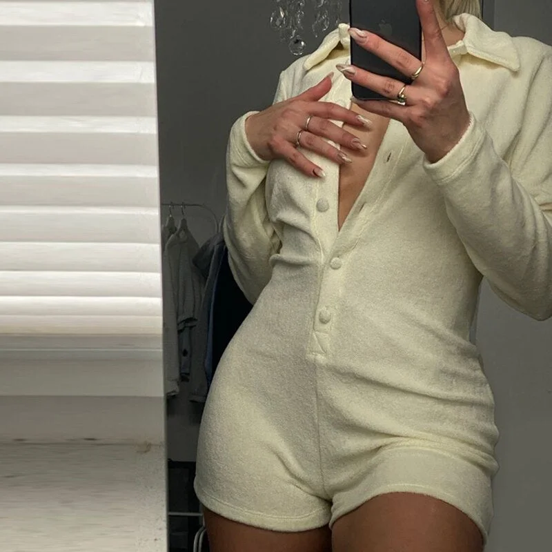 Casual Playsuit Button Long Sleeve Skinny Rompers Bridal Robe Set