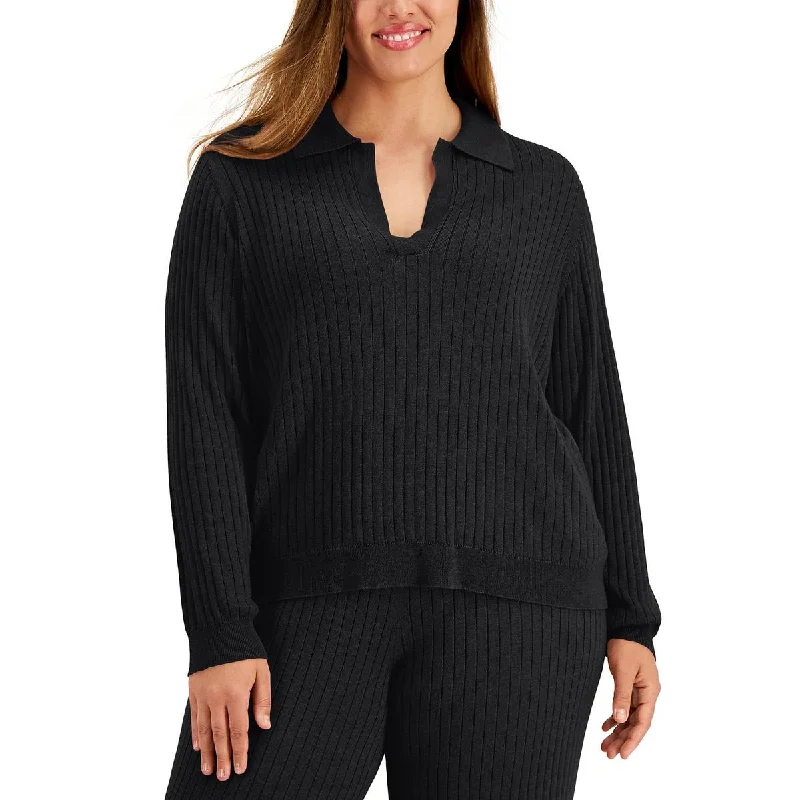 Calvin Klein Womens Plus Ribbed Knit Collared Pullover Sweater Best sweaters for layering