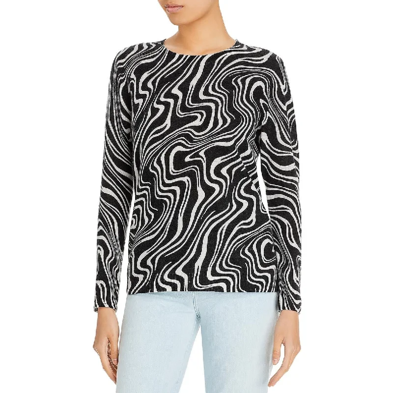 Cashmere Womens Swirl Print Crewneck Pullover Sweater Elegant sweaters
