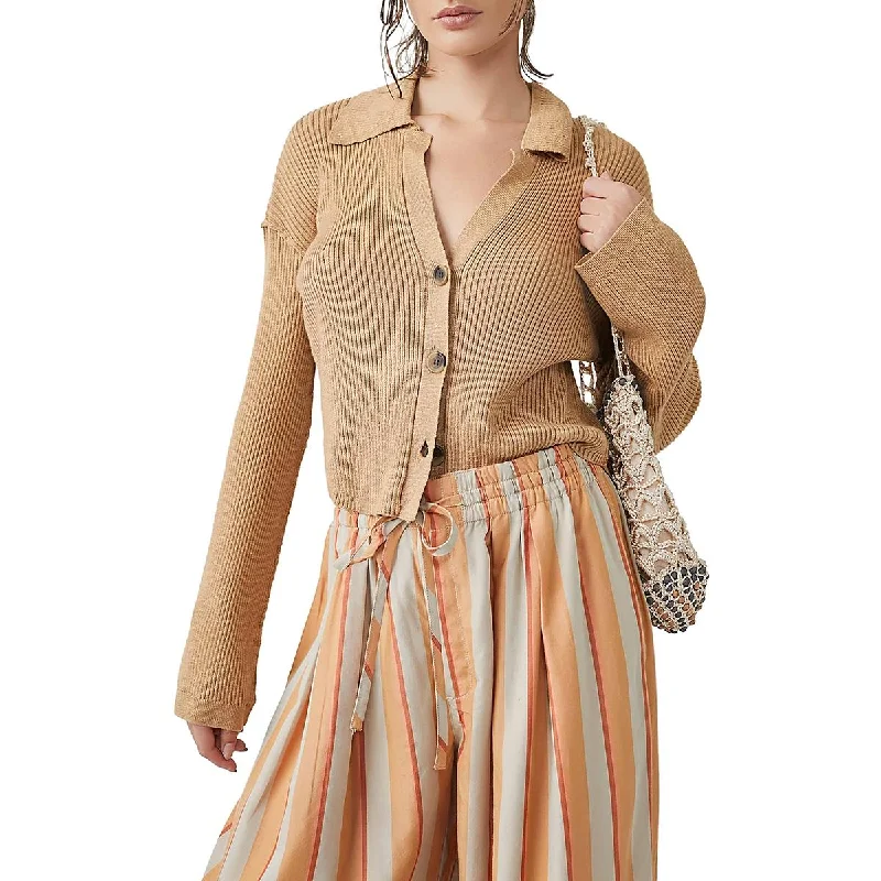 Free People Womens Linen Button-Down Cardigan Sweater Minimalist sweaters