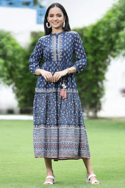 Indigo Cotton Cambric Printed Tiered Maxi Dress ASOS maxi dresses