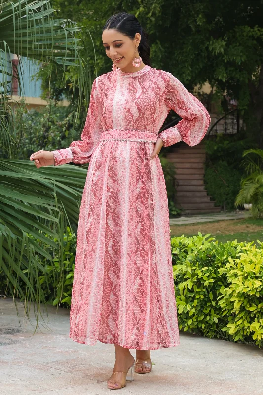 Peach Chiffon Printed Flared Maxi Dress PrettyLittleThing maxi dresses
