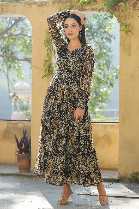 Black Chiffon Printed Flared Maxi Dress Zara maxi dresses