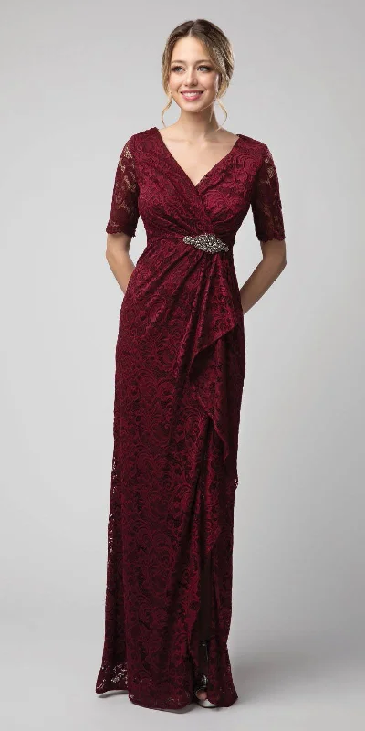 Juno 1078 Lace Long Dress with Brooch and Drapes Festival maxi dresses
