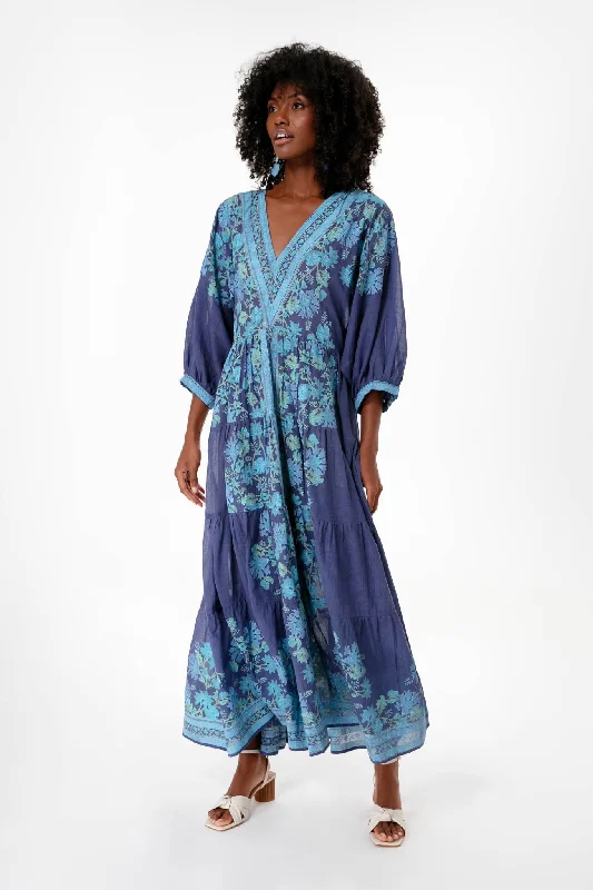 Indigo Rose Border V Neck Maxi Dress Goth maxi dresses