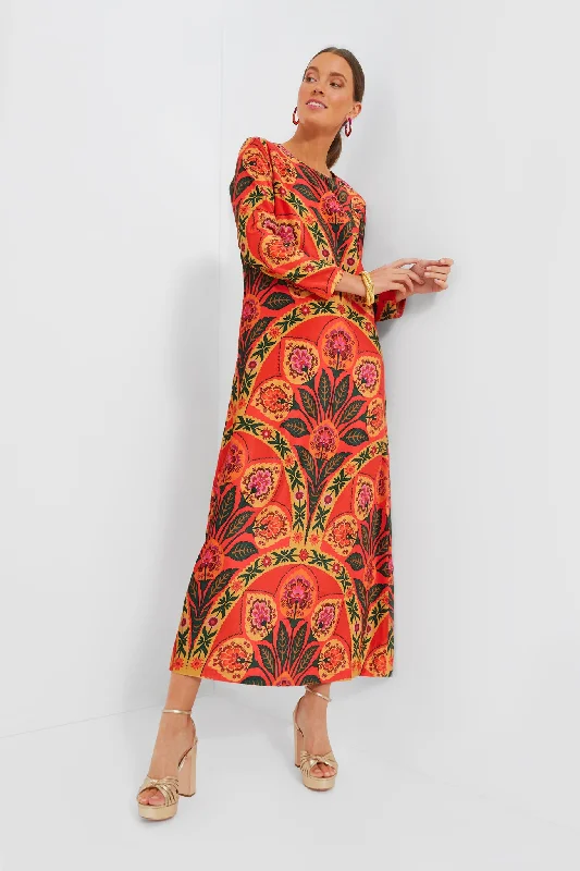 Red Positano Long Sleeve Velvet Shift Maxi Dress Boho maxi dresses