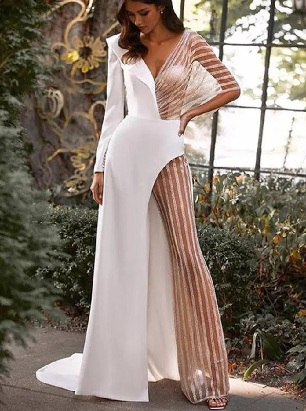 Women Sexy Mesh Irregular Patchwork Split Long Dress Female V Neck Long Sleeve Maxi Dresses Lady Elegant Party Evening Dresses Casual maxi dresses