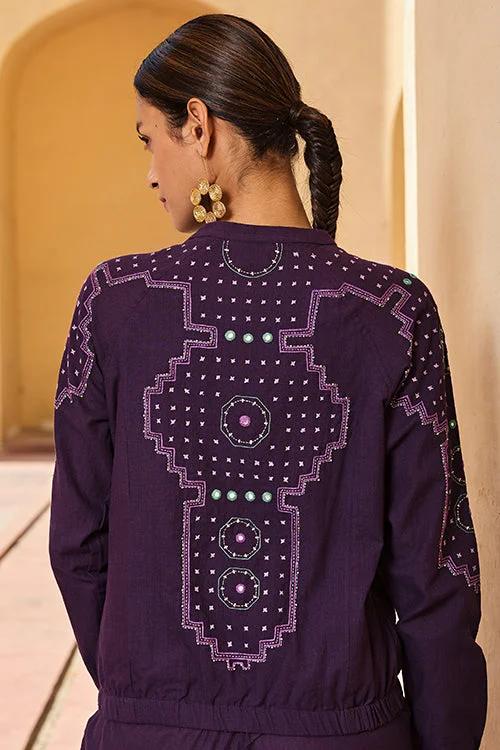 Okhai "Kalyanaka" Hand Embroidered Mirror and Beadwork Pure Cotton Bomber Jacket