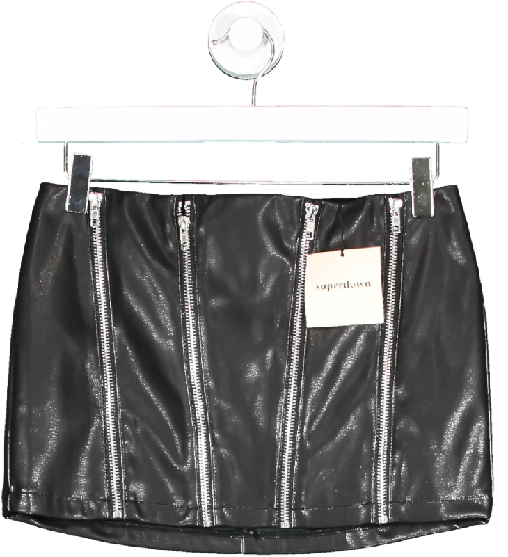 Superdown Black Faux Leather Zip Detail Mini Skirt UK XS Boho Mini Skirt
