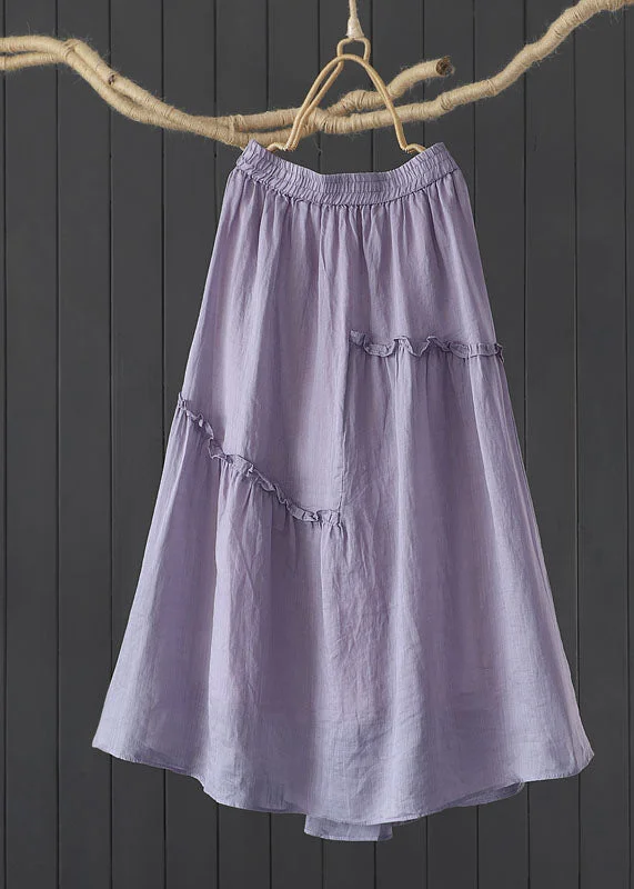 Purple Patchwork Linen Skirts Wrinkled Exra Large Hem Summer Affordable unclassified skirts