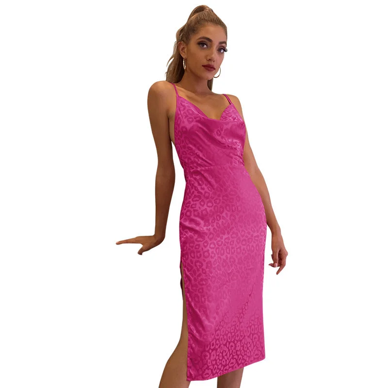 Spring And Summer European And American Women's Slit Satin Evening Dress Engagement party dresses
