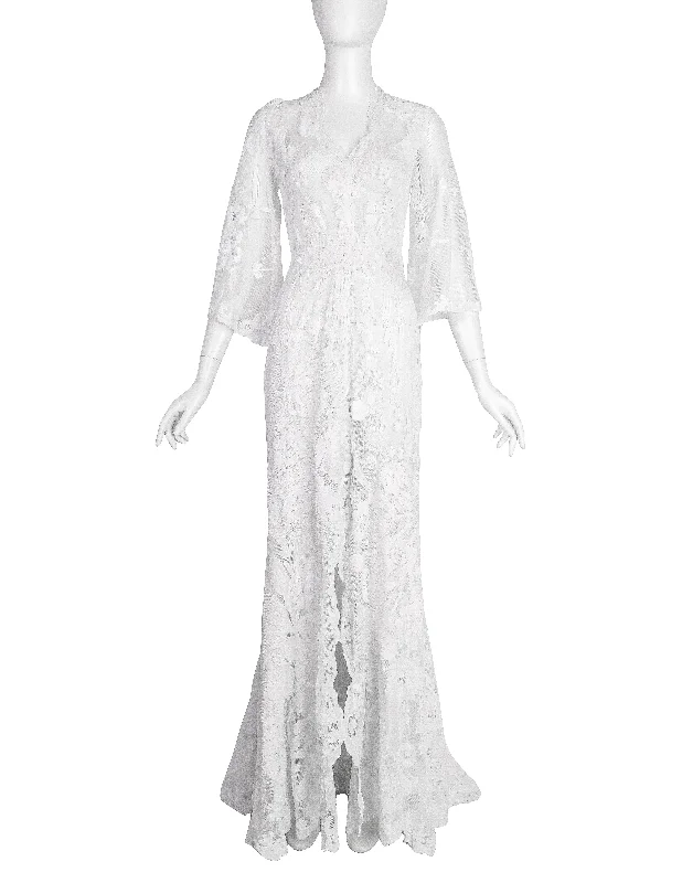 Vintage 1930s Reworked Phenomenal White Mesh Net Lace Embellished Trained Gown Best party dresses for cocktail parties
