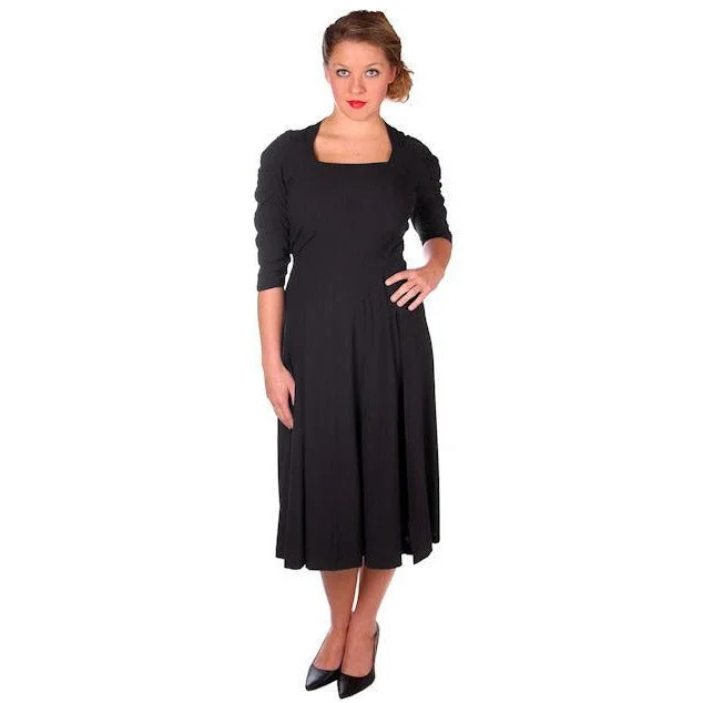 VTG 50s Jeanne Lanvin/Castillo Black Rayon Cocktail Dress Unique Sleeves M 42-31-43 Bachelorette party dresses