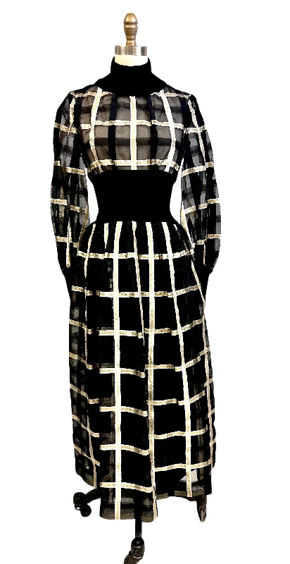 Malcolm Starr Vintage Black & Silver Metallic Organdy COCKTAIL Dress 1970S 34-26-44 Silk party dresses Malcolm Starr Vintage Black & Silver Metallic Organdy COCKTAIL Dress 1970S 34-26-44 Silk party dresses