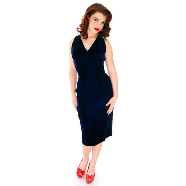 Hot Vintage Bombshell Cocktail Dress Deep Blue Velvet Halter Neckline  Miss Jane 1950s 34-23-35 Plus size party dresses