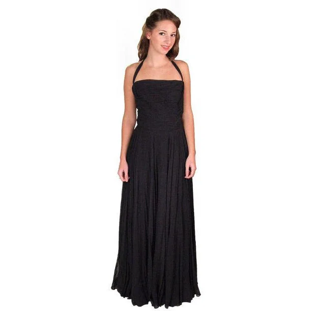 Vintage Formal Evening Gown Black Silk Chiffon Halter Lee Claire 1940S 32-24-Free Leather party dresses Vintage Formal Evening Gown Black Silk Chiffon Halter Lee Claire 1940S 32-24-Free Leather party dresses