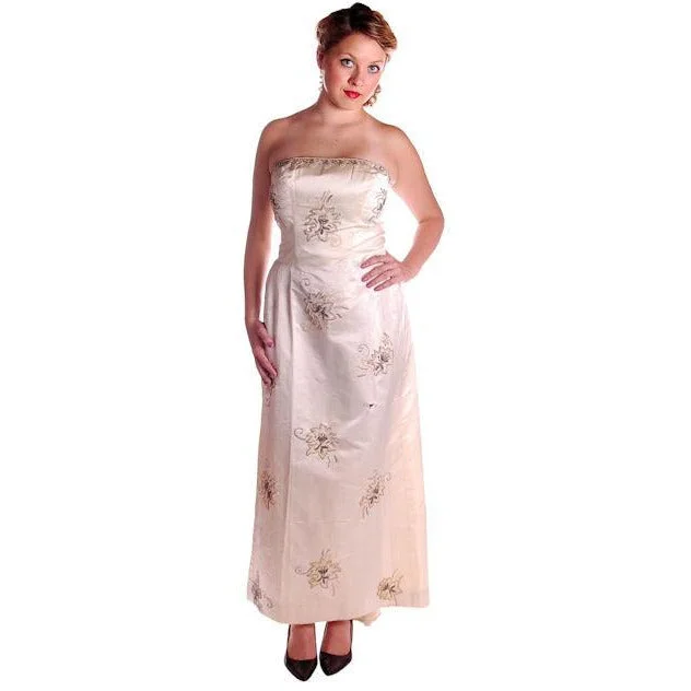 Vintage Ivory Silk Satin Beaded Strapless/Wedding Evening Gown 1950s 38-32-44 Lace party dresses Vintage Ivory Silk Satin Beaded Strapless/Wedding Evening Gown 1950s 38-32-44 Lace party dresses