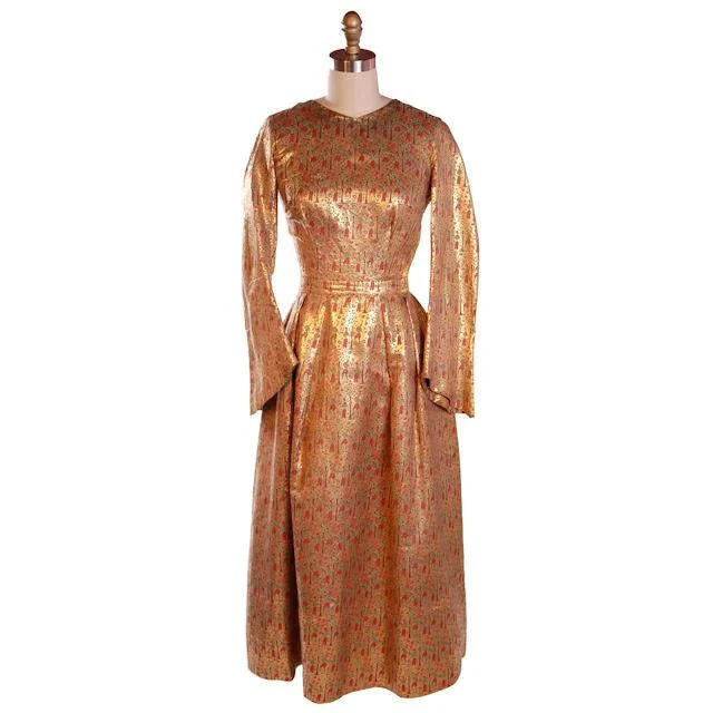 Vintage Liquid Gold Metallic Damask Evening Gown Custom 1940S 36-28-Free Chiffon party dresses Vintage Liquid Gold Metallic Damask Evening Gown Custom 1940S 36-28-Free Chiffon party dresses