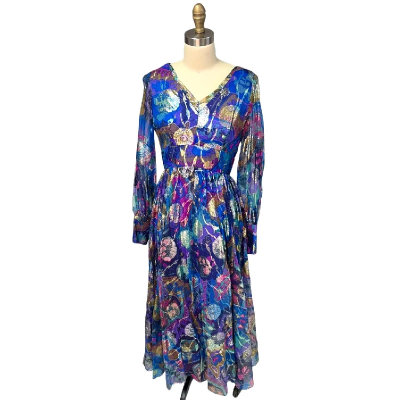 Vintage Metallic Silk Chiffon Designer Gown Hartley Westwood 1970S 34-30-36 1970s Velvet party dresses Vintage Metallic Silk Chiffon Designer Gown Hartley Westwood 1970S 34-30-36 1970s Velvet party dresses