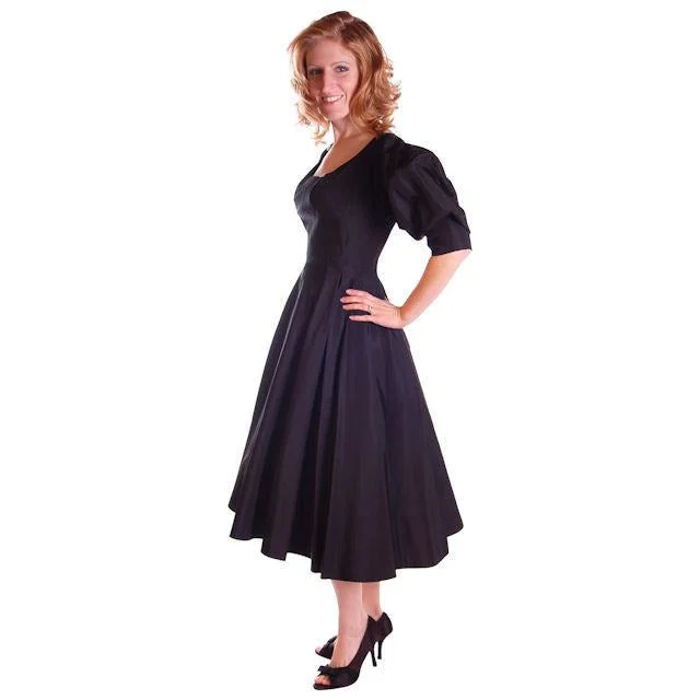 Vintage Black Silk Cocktail Dress Blums-Vogue 1950S MCM Small Fab Sleeves 36-26-Free Modest party dresses Vintage Black Silk Cocktail Dress Blums-Vogue 1950S MCM Small Fab Sleeves 36-26-Free Modest party dresses