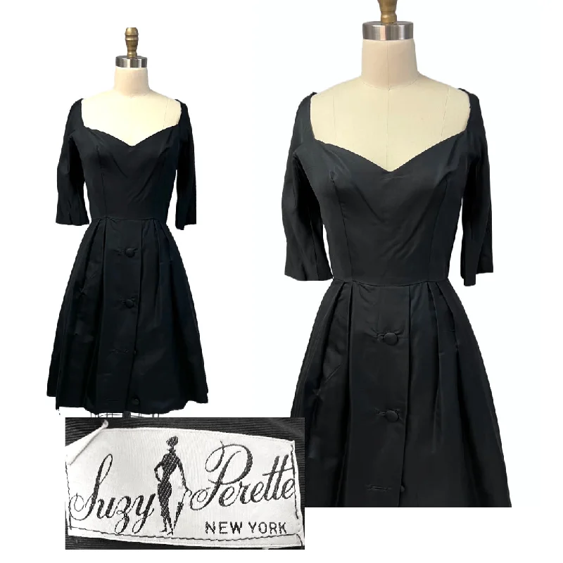 Vintage MCM Suzy Perette Black Silk Cocktail Dress 1950S Bombshell 38-27-Free Elegant party dresses Vintage MCM Suzy Perette Black Silk Cocktail Dress 1950S Bombshell 38-27-Free Elegant party dresses