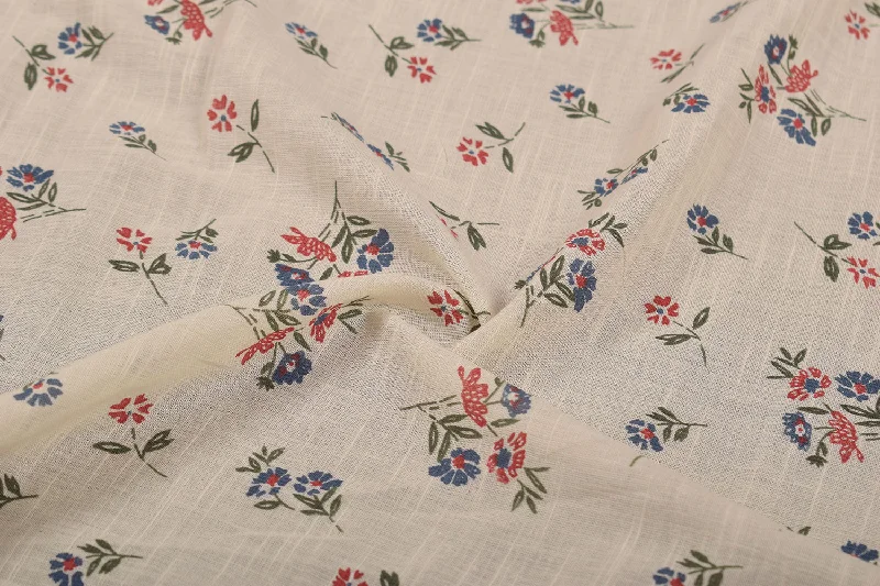 Cream Printed Cotton Slub Fabric Brunch floral dresses