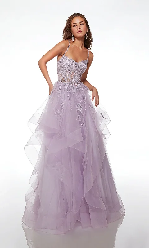 Alyce Lace-Bodice Long Tiered Prom Dress 61094 Vintage Lace Dress
