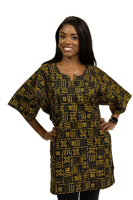 Black / Yellow X Bogolan Dashiki Shirt / Dashiki Dress - African print top Classic Button Shirt